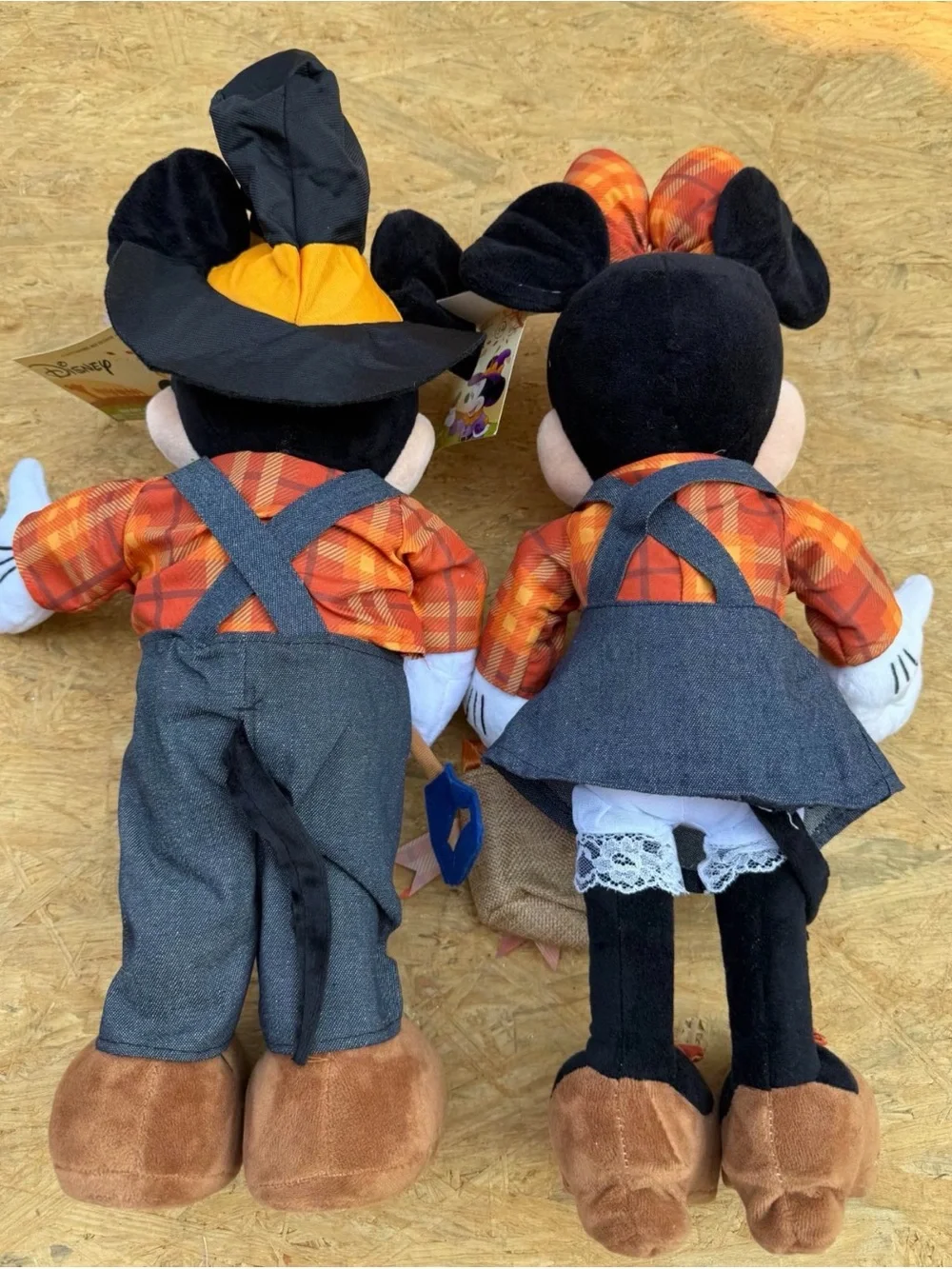 Disney Mickey & Minnie Fall Plaid Plush Duo - Orange, Gray, Brown